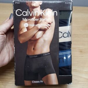 CALVIN KLEIN Mens Boxer Briefs Small Black 3-Pack Microfiber Stretch Classic Fit